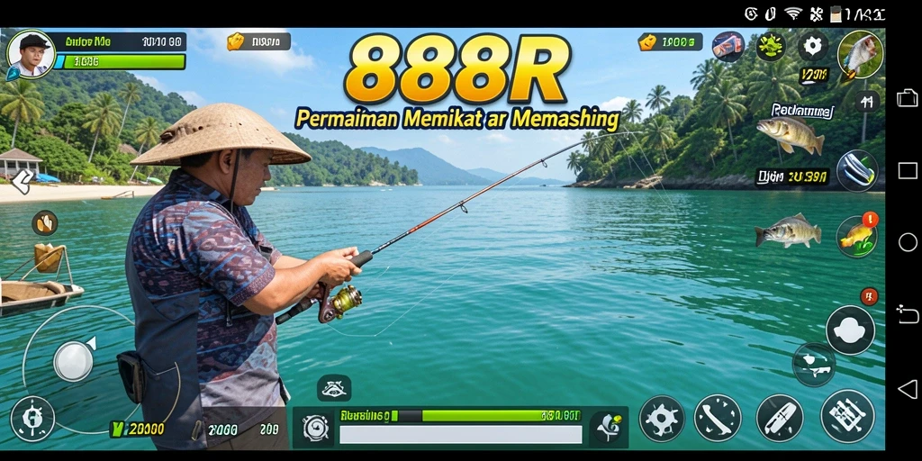 Screenshot gameplay 888R menunjukkan aksi seru saat menangkap ikan.