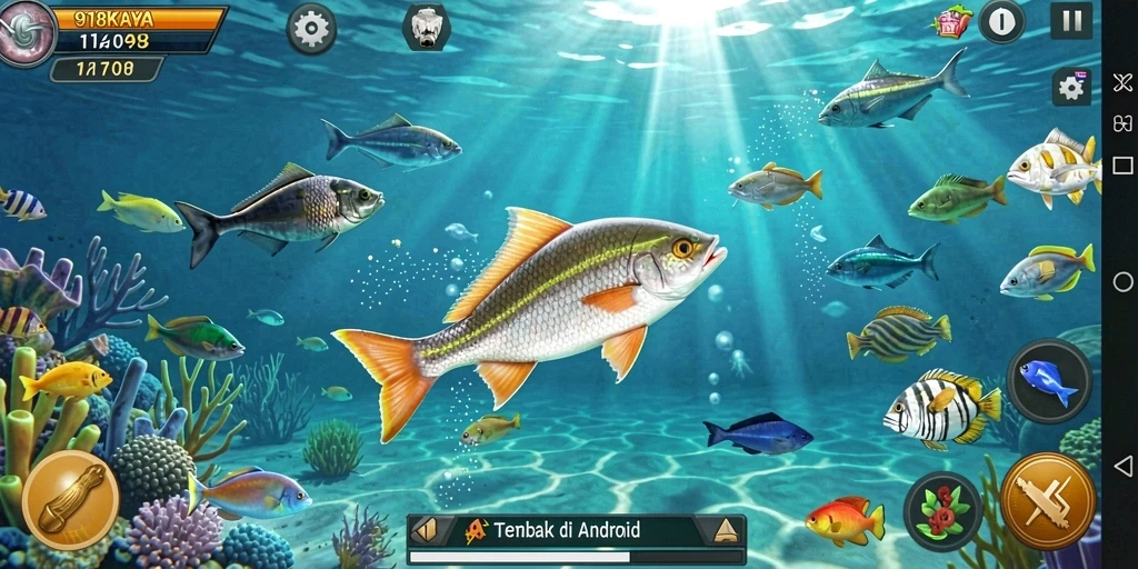 Tampilan gameplay seru dari 918KAYA dalam menangkap ikan.