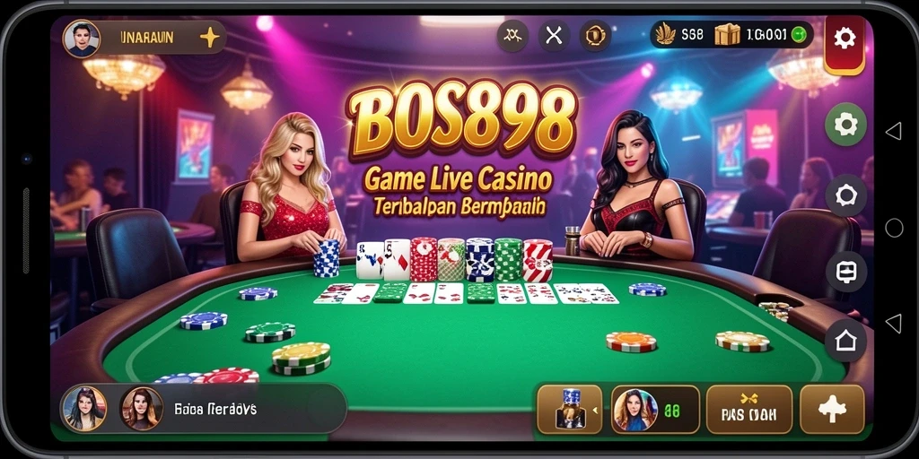 Screenshot gameplay Live Casino BOS898 menampilkan dealer dan permainan yang nyata.
