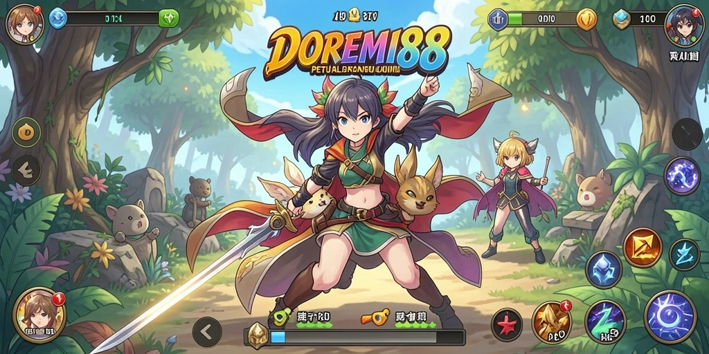 Tampilan gameplay yang menawan dengan karakter anime yang beraksi.