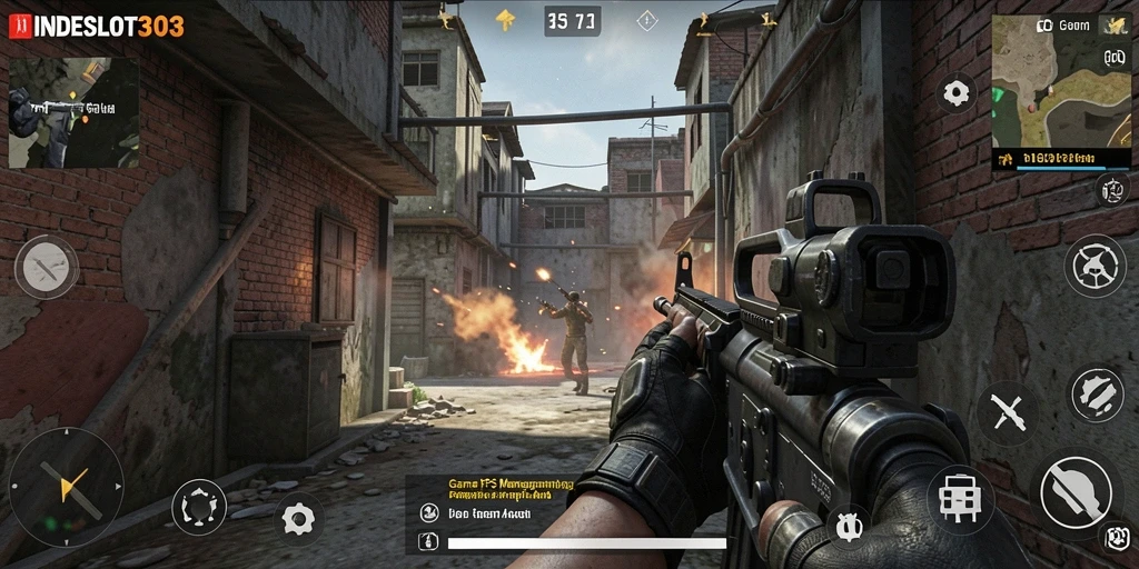 Tangkapan layar gameplay INDESLOT303 menunjukkan aksi seru dalam pertempuran FPS.