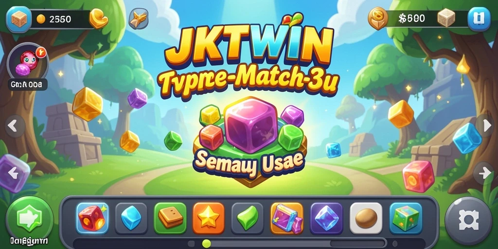 Tampilan gameplay JKTWIN dengan level match-3 yang menantang.